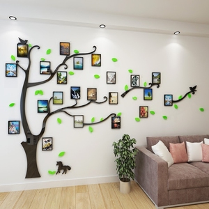 3d立体墙贴画纸自粘亚克力创意相框照片树办公室客厅沙发电视装饰