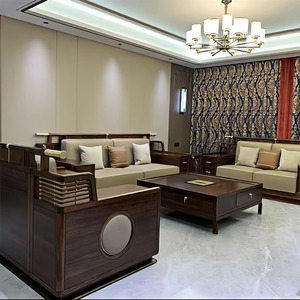 新中式沙发实木沙发乌丝檀木沙发乌金木沙发组合中式客厅全套家具