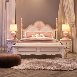 美式儿童床女孩1米5卧室现代简约小户型实木女童单人床城堡公主床