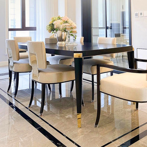 现代美式简约轻奢平衡之美长方形实木餐桌椅组合家具餐厅多人餐桌