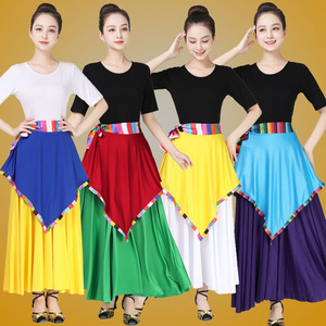 广场舞裙子藏族舞新款小围裙民族舞舞蹈服装夏女一片式半身裙百搭