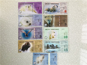 全新UNC 北极钞 塑料钞9枚 全套北极商业钞动物钞 工艺品荧光礼品