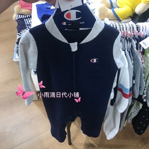特价现货 日本本土童装冠军champion拼接婴儿连体衣长袖宝宝哈衣