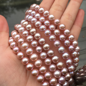 捌嫣紫罗 天然淡水珍珠项链8-9mm饱满强光无瑕近正圆粉紫半成品