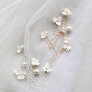 陶瓷花朵白色花卉发叉发插新娘头饰欧式唯美简约珍珠点缀配饰套装