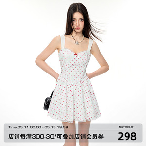 Luamoss 法式甜美印花波点裙原创设计夏季白色可爱显瘦吊带连衣裙
