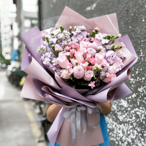 深圳鲜花速递同城玫瑰绣球混搭花束女友生日礼物花店送花上门