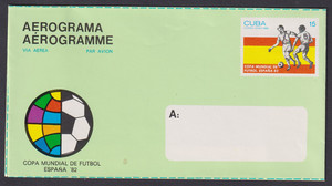 6691 古巴1982 邮票 西班牙足球世界杯 邮资封 航空A类邮资