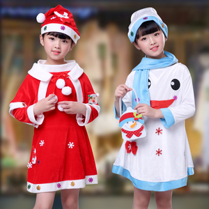 圣诞节服饰儿童扮演圣诞老人衣服带靴小女孩圣诞演出披肩雪人服装