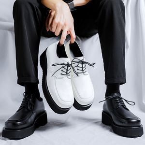 2024新款皮鞋男韩版潮流小众白色商务休闲鞋子男士厚底增高德比鞋
