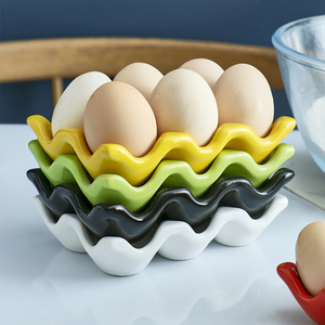 新款陶瓷蛋托 彩色鸡蛋格子 烘焙模具色釉六颗装蛋格收纳盒蛋托盘