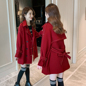 红色风衣女中长款2024年新款气质显瘦今年流行的垂感大衣外套春秋