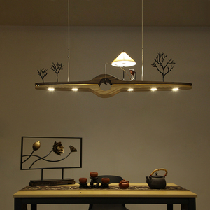 原创设计师禅意新中式创意实木艺术办公室吧台茶室书房餐厅吊灯饰