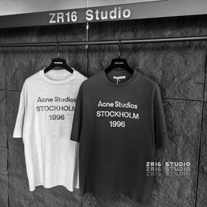 Acne Studios 24SS水洗做旧黑灰1996字母logo印花套头圆领短袖T恤
