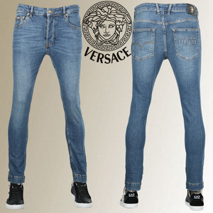 正品现货 Versace VJ范思哲 男士修身小脚牛仔裤弹性长裤刺绣新款