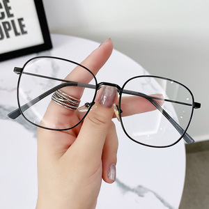 新款时尚防蓝光平光眼镜超轻金属框镜大框男女款成品可配近视眼镜