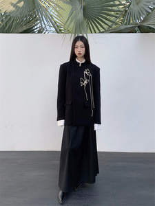 新中式黑色西装外套女高级感复古甜酷辣妹设计感小众宽松长袖上衣
