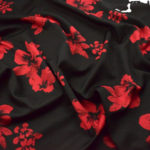时尚布艺 黑色底红花 特种麻雪纺布料 春夏季印花面料 不透柔软
