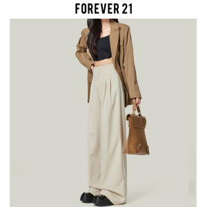 Forever 21高腰阔腿休闲裤女早春今年流行的白色垂感鱼骨西装裤子