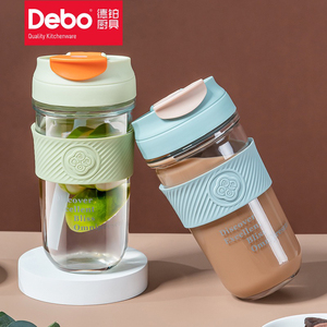 DEBO咖啡杯便携式玻璃水杯耐热高颜值男女网红吸管杯车载办公室