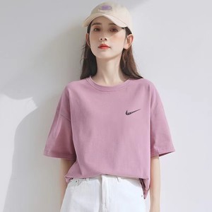 中高t恤女2024新款夏季短袖宽松服装圆领上衣女生粉红色专用衣服
