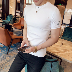 夏季短袖t恤男韩版修身半袖体桖打底衫半高领潮流个性夜店紧身T血