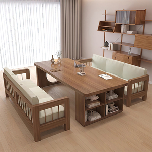 实木书桌书架一体去客厅化书房家用大板桌客厅大桌原木写字办公桌