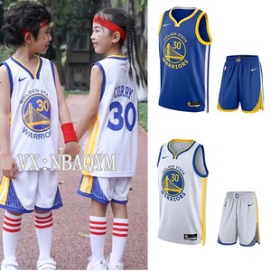 NIKE耐克儿童款nba勇士队汤普森11号30号库里球衣篮球服运动套装