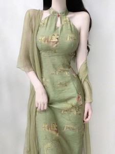 新中式防晒衣女夏季旗袍外搭薄款冰丝长款开衫配吊带连衣裙子罩衫
