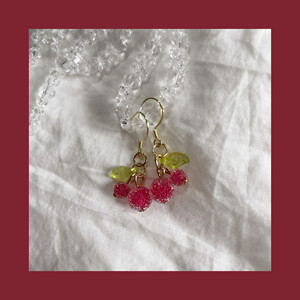 包邮 红色树莓果子 砂糖珠日系可爱水果耳环耳夹