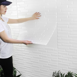 白色文化砖墙纸自粘3d立体墙贴砖纹背景墙防撞软包卧室温馨壁纸