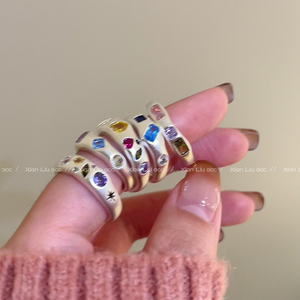 彩色锆石爱心戒指女小众设计高级感食指戒时尚个性开口可调节指环