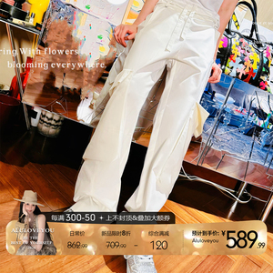 【现】ALU时髦纸片人Jap织造御用纤维高腰大口袋复古工装休闲长裤