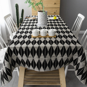 北欧风餐桌布艺棉麻现代简约西餐轻奢黑色格子长方形茶几台布定制