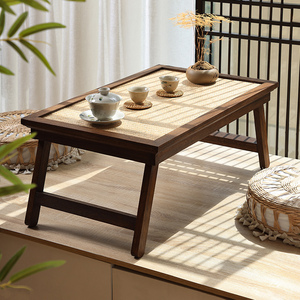 实木竹编阳台榻榻米小桌子可折叠茶几日式茶桌茶台炕桌矮桌飘窗桌