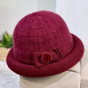 中老年人帽子女奶奶秋冬加厚保暖护耳针织渔夫帽妈妈卷边红色礼帽