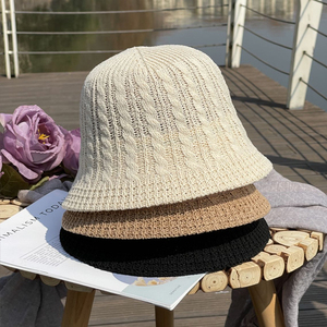 复古麻花针织小边渔夫帽女夏季薄款透气太阳帽女防晒沙滩遮阳帽子