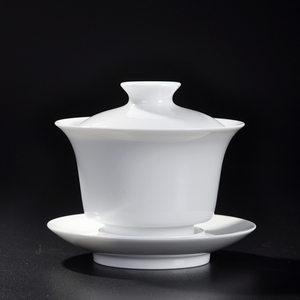 陶瓷盖碗三才杯 磬声纯手工功夫茶具敬茶碗杯办公室茶具玉瓷盖杯
