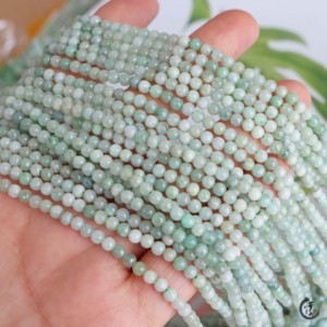 天然缅甸翡翠玉散珠青绿浅绿圆珠手链项链串珠半成品DIY饰品材料