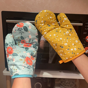 日式加厚棉布厨房烘焙隔热手套防烫手垫耐高温烤箱微波炉手套