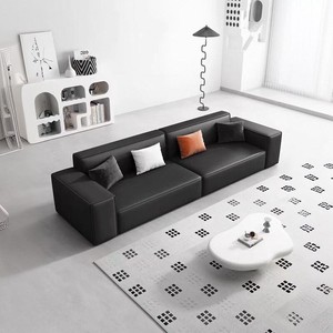 欧式极简小户型客厅简约现代直排黑色方块头层牛皮豆腐块真皮沙发
