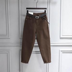 咖啡色牛仔裤女款裤子2024夏季薄款高腰宽松显瘦小个子九分老爹裤