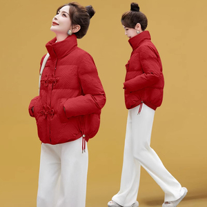 棉服女短款2023新款冬季小个子羽绒棉衣棉袄妈妈小款时尚红色外套