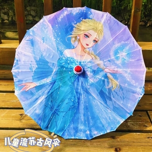 流苏儿童油纸伞中国古风绸布印花舞蹈演出伞小号迷你道具装饰雨伞