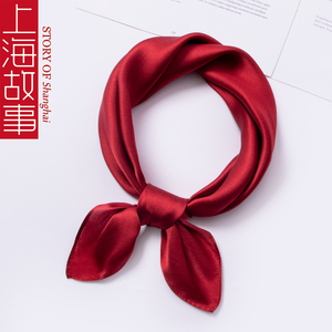 上海故事红色小方巾真丝丝巾女桑蚕丝围巾秋冬2024新款女式薄款