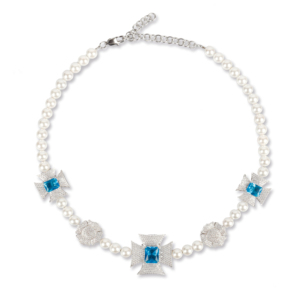 ICEKID马耳他镶钻十字架蓝宝石珍珠拼接项链轻奢小众设计潮流配饰