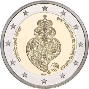 葡萄牙2016年纪念币 里约奥运会 2欧 UNC全新