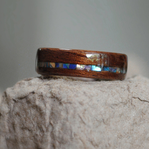 原创设计轻奢木头戒指镶嵌贝片创意订婚情侣表白礼物木质潮男指环