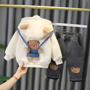 儿童冬季加厚套装2021新款宝宝冬装洋气0-3岁2小童加绒卫衣两件套