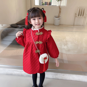 女童棉衣冬装韩版儿童汉服中国风唐装洋气宝宝时髦中长款薄棉外套